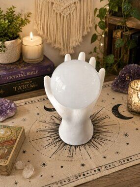New White Hand W/ Crystal Ball Fortune Teller Modern Retro Style Figurine Decor